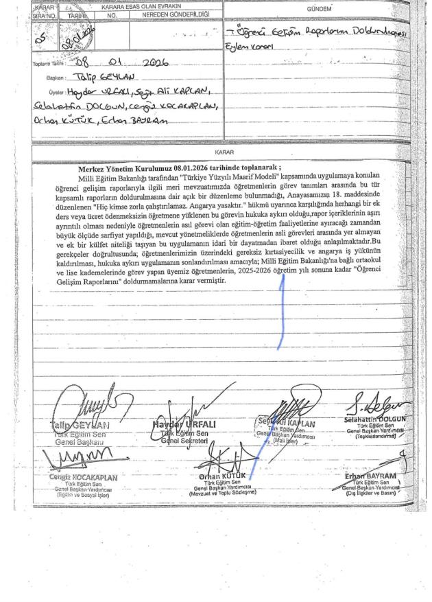 GELİŞİM RAPORU DOLDURMAMA EYLEM KARARI